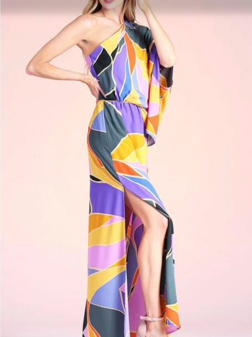 Tyche One-Shoulder Maxi Dress in Purple, Yellow, Orange, Pink, Blue, Black